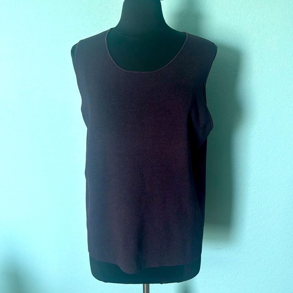 Eileen Fisher Knit Tank Top Size 1X, deep purple, silk, Sleeveless, Career